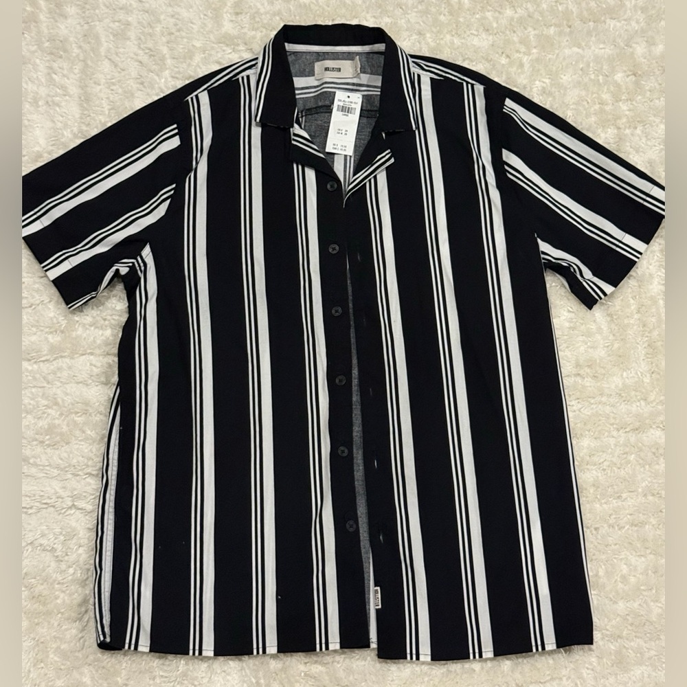 Hollister Black and White Striped Casual Shirt